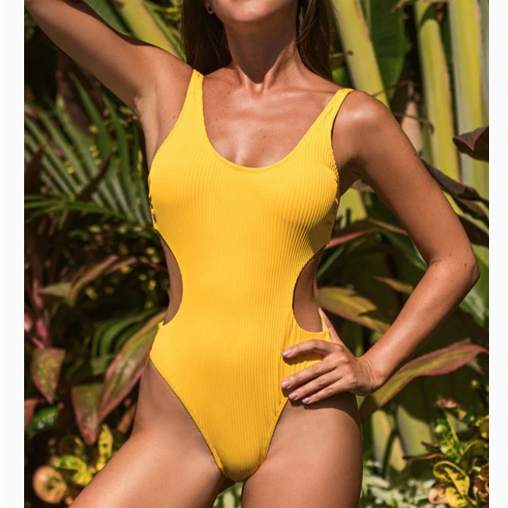 Yellow Cut-Out One Piece Swimsuit